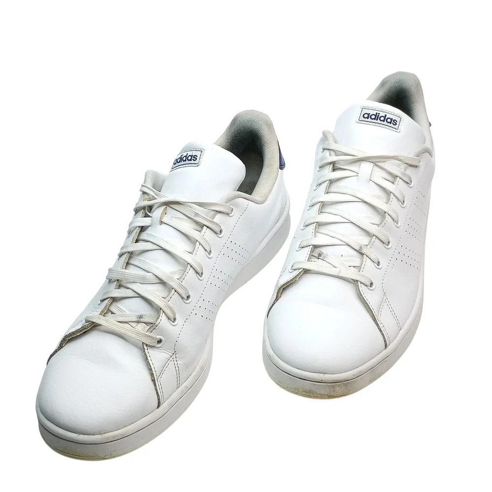 Adidas Advantage Mens White Navy Blue Tennis Sneakers F36423 Size 14